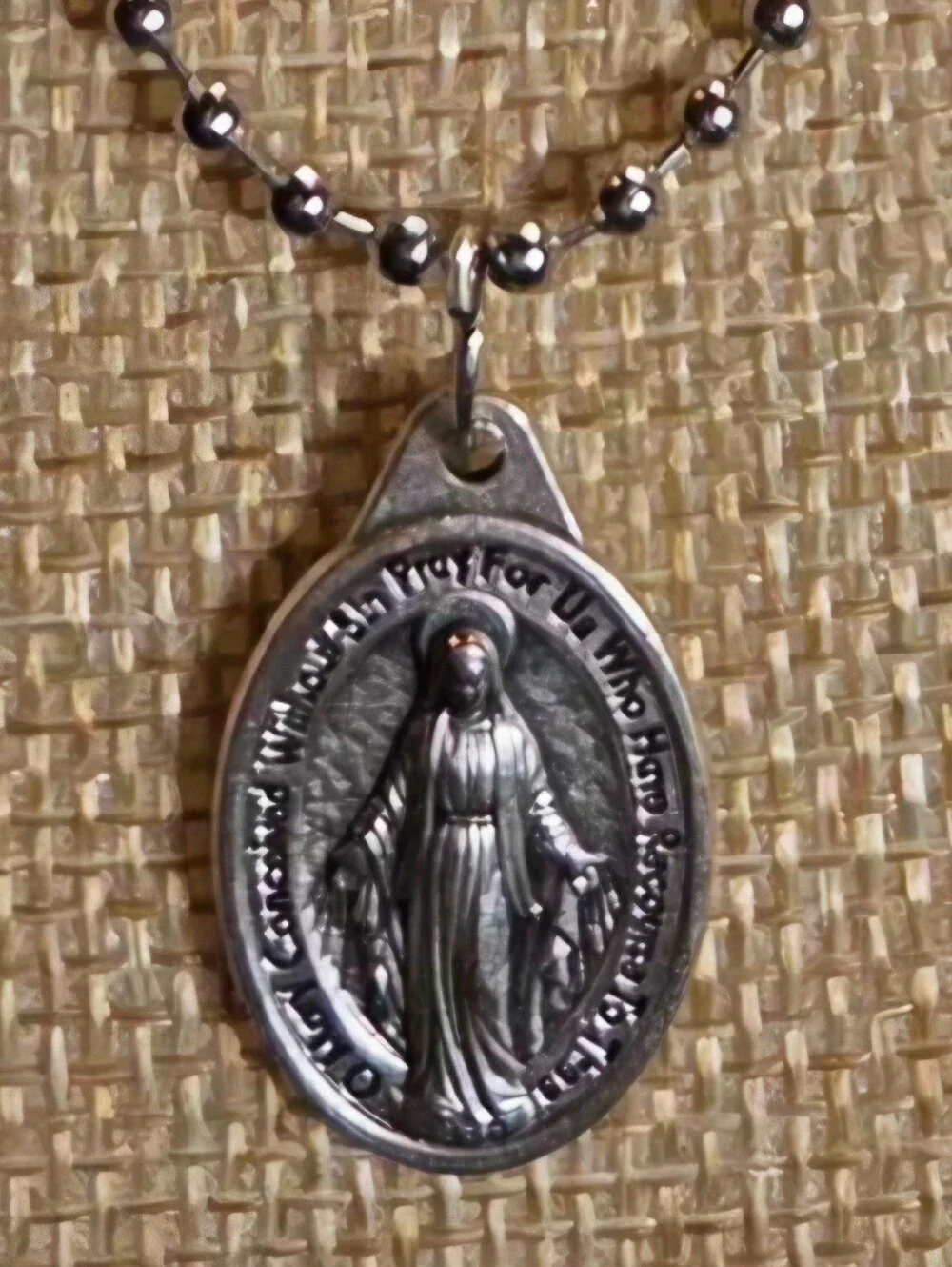 NWOT Italy Miraculous Medal Necklace Silver Virgin Mary Pendant 1830 Ball Chain